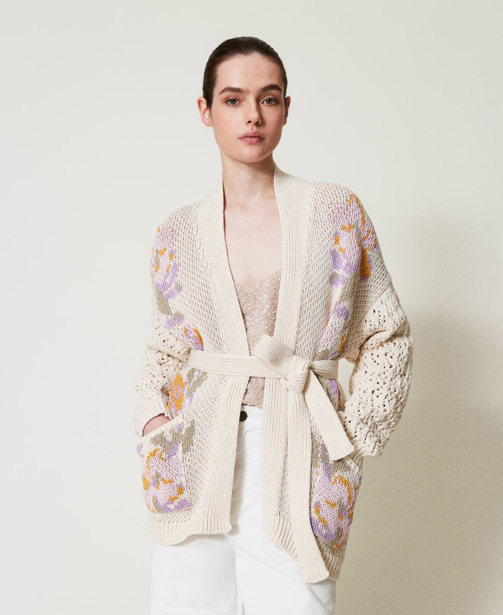 Flower Jacquard knit cardigan【BLACK】 - DOMICILE TOKYO