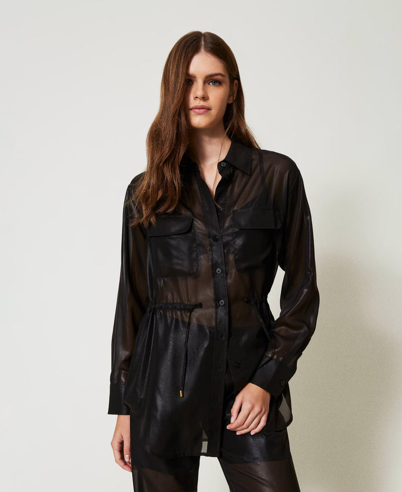 Camicia in georgette laminata Nero Donna 251LB2MAA_00006_01
