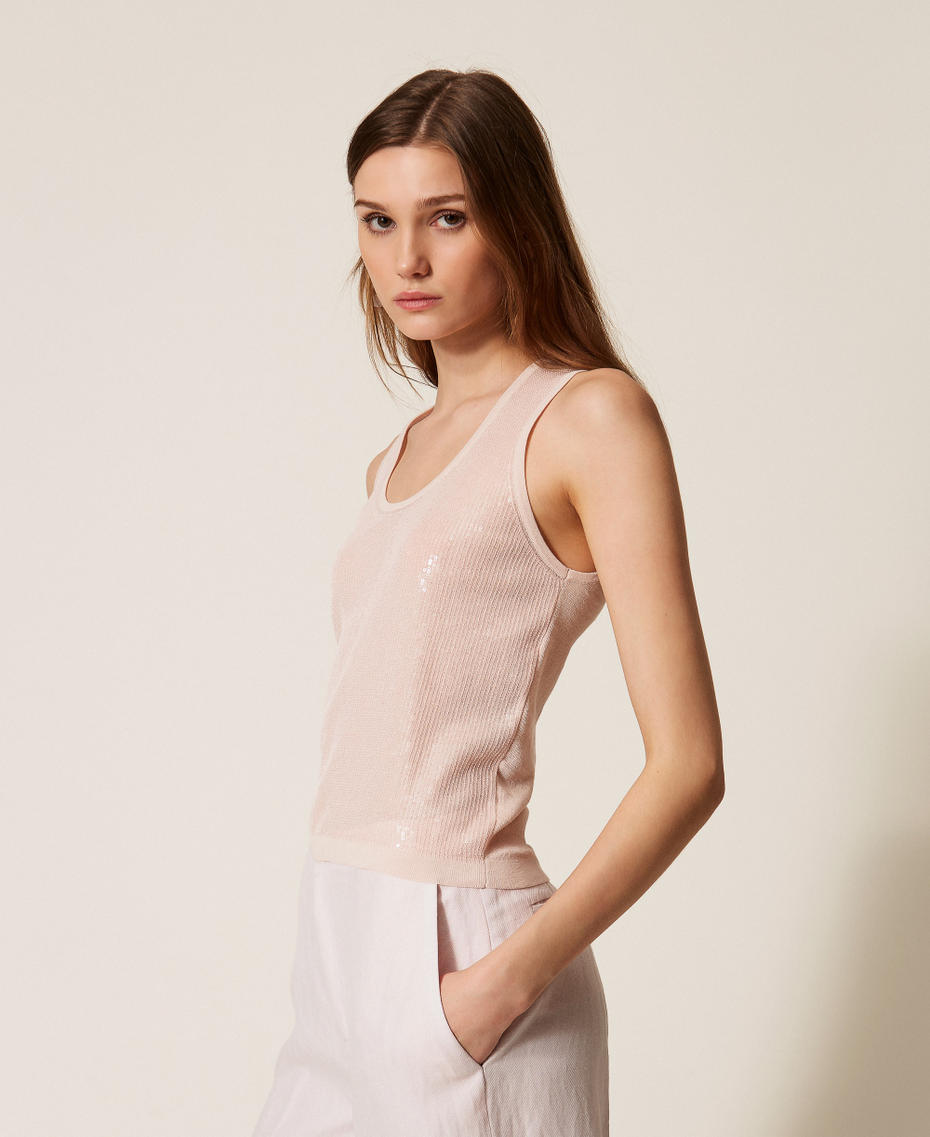 Stricktop mit Pailletten Sandrosa Frau 261TP3301_00570_02