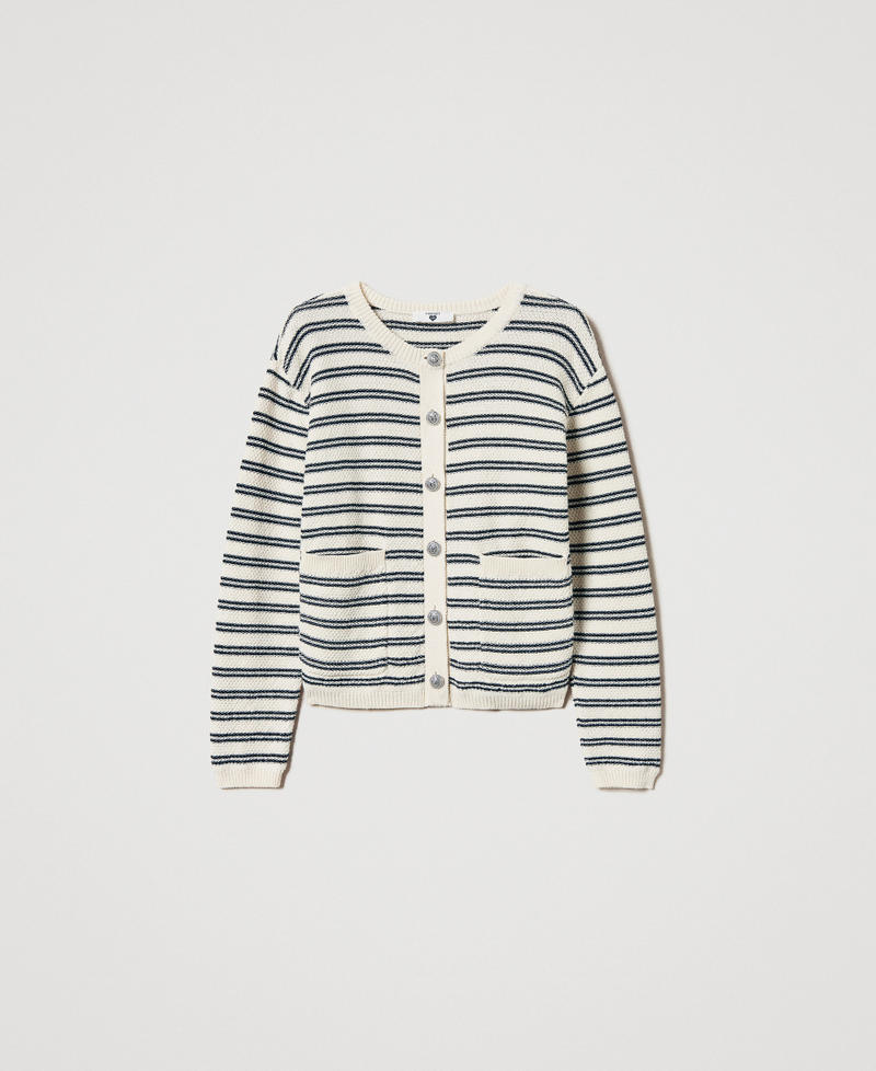 Strickjacke mit Streifenmuster Schwarz / Beige Frau 251LL3QBB_01571_S0