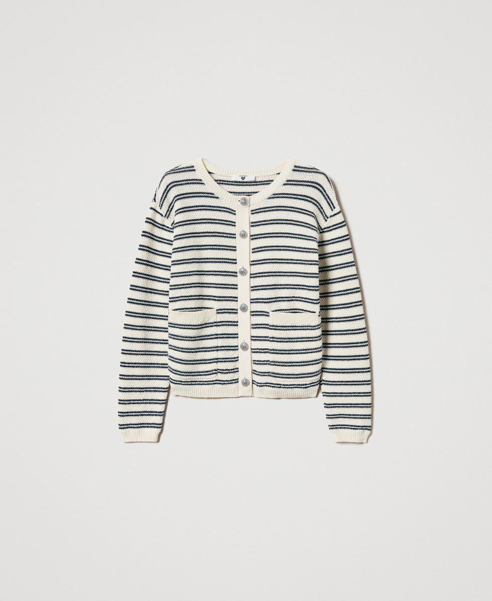 Striped knit cardigan Black / Beige Woman 251LL3QBB_01571_S0