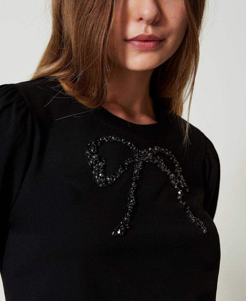 T-shirt with bow embroidery Black Woman 242AT2120_00006_04