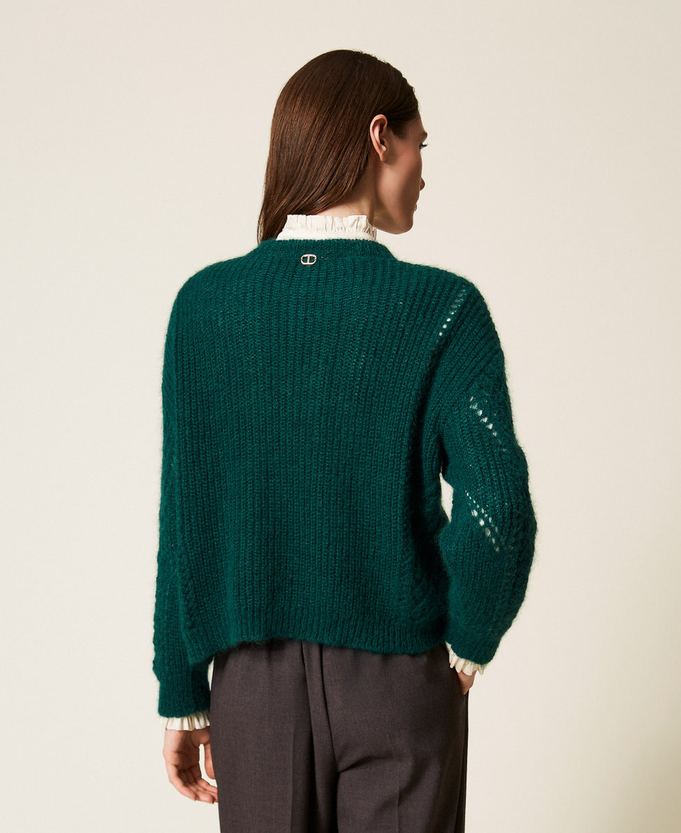 Pull ajour&eacute; en mohair m&eacute;lang&eacute; Vert &laquo;&nbsp;Deep Forest&nbsp;&raquo; Femme 252TT3201_05247_03