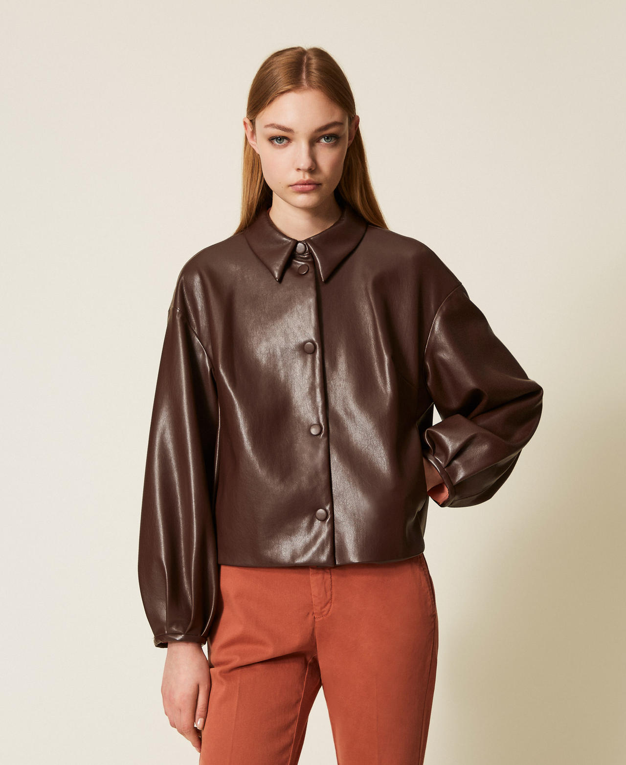 Blouson effet cuir avec col chemise Coffee Femme 252TP2090_00203_01