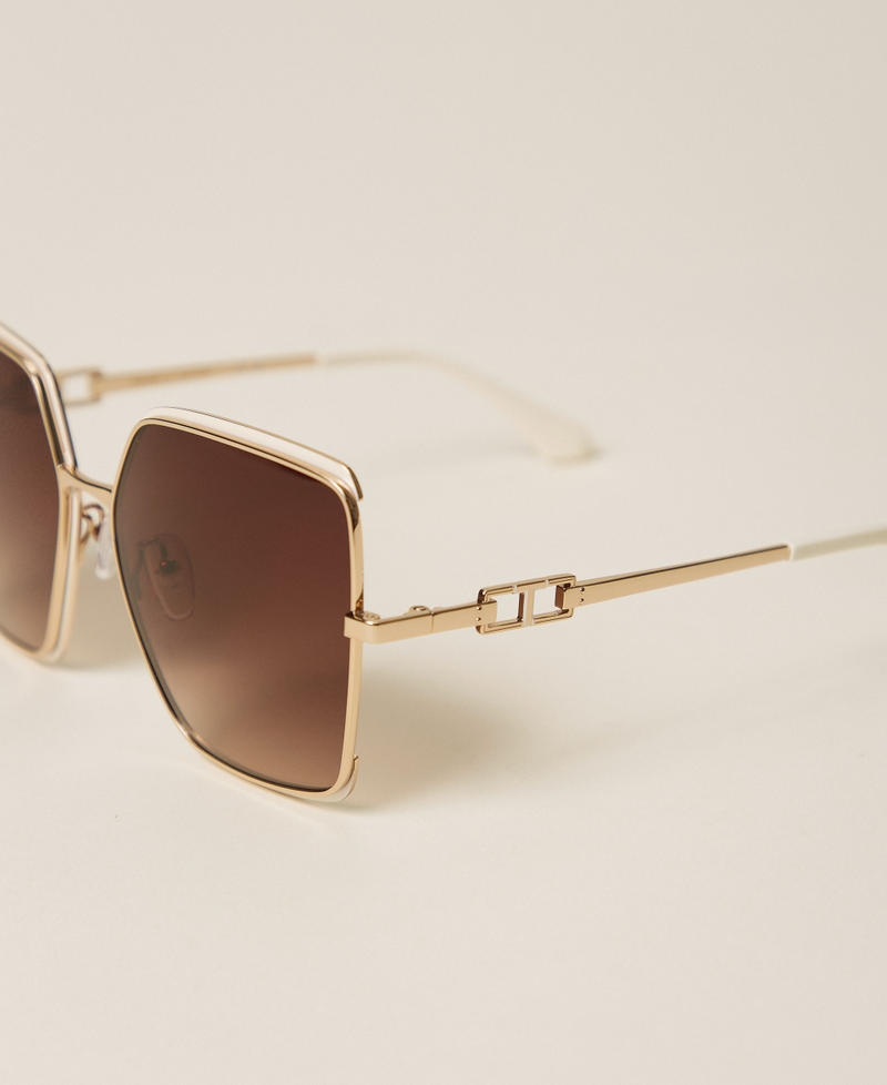 Square-shaped metal sunglasses Shiny Gold with Ivory Rims Woman 999TZ5098_14165_03