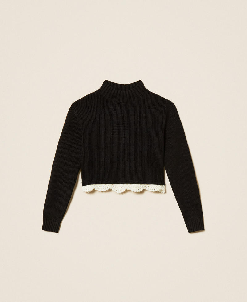 Pull col montant avec crochet Noir/Trimming Blanc "Neige" Fille 262GJ3080_14009_S0
