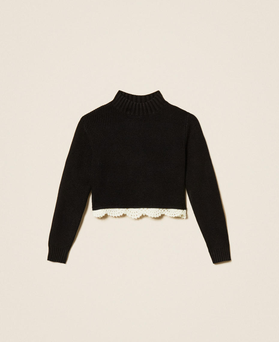 Pull col montant avec crochet Noir/Trimming Blanc "Neige" Fille 262GJ3080_14009_S0