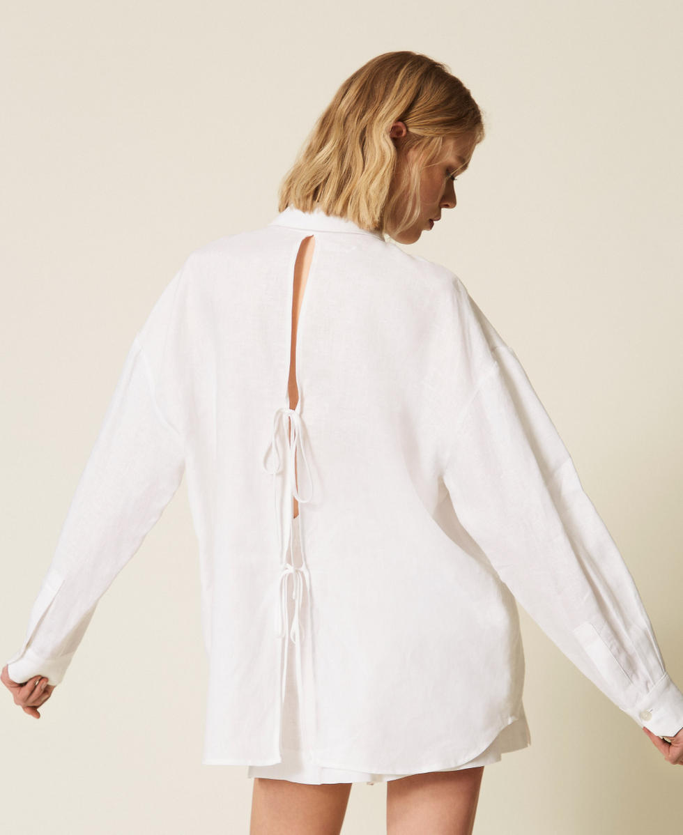 Chemise en lin avec logo brod&eacute; Blanc Femme 261TT2301_00001_03