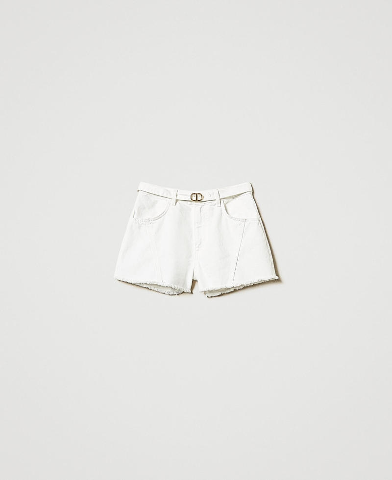 White bull denim shorts with Oval T belt White Snow Woman 251TP2593_00282_S0