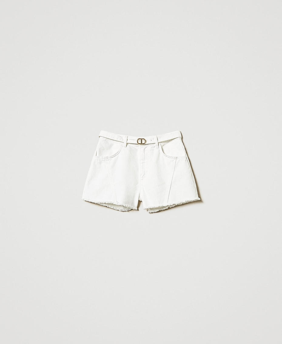 White bull denim shorts with Oval T belt White Snow Woman 251TP2593_00282_S0