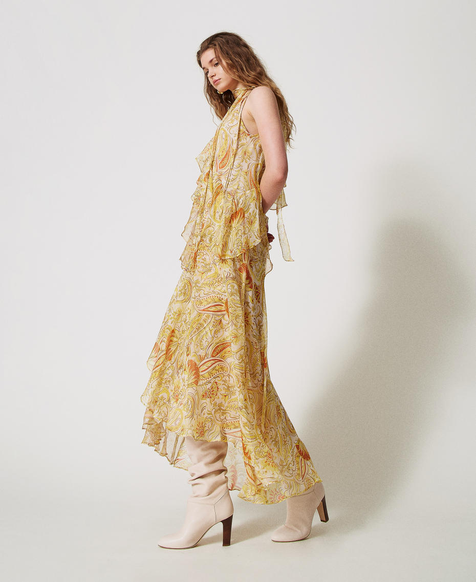 'Salina' long crepon dress with print Passion Fruit Mix Paisley Print Woman 251TS2182_12587_02