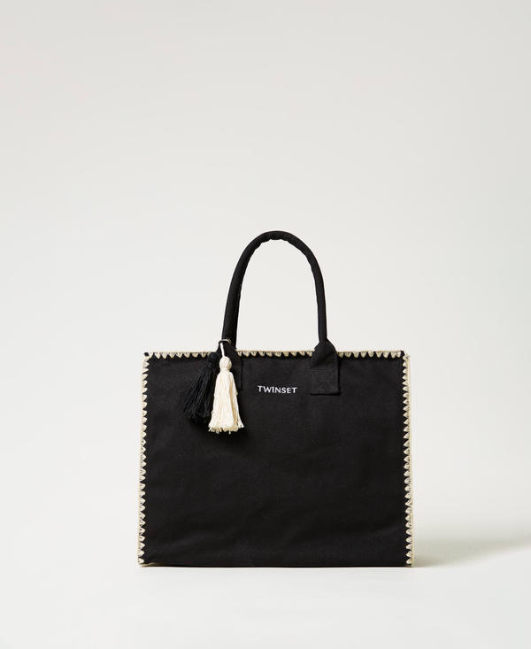 Canvas shopper bag with embroidery