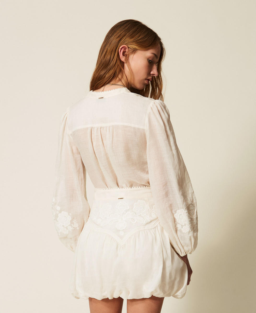 Ramie blouse with embroidery Mother Of Pearl Woman 261TT2291_00059_03