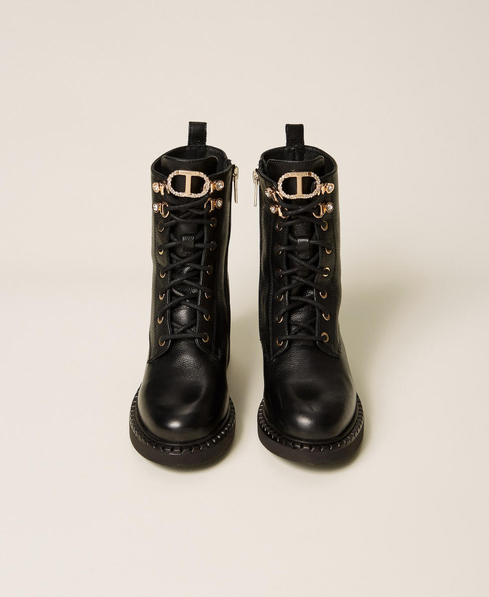 Hiking style leather combat boots Black Girl 252GCJ028_00006_04