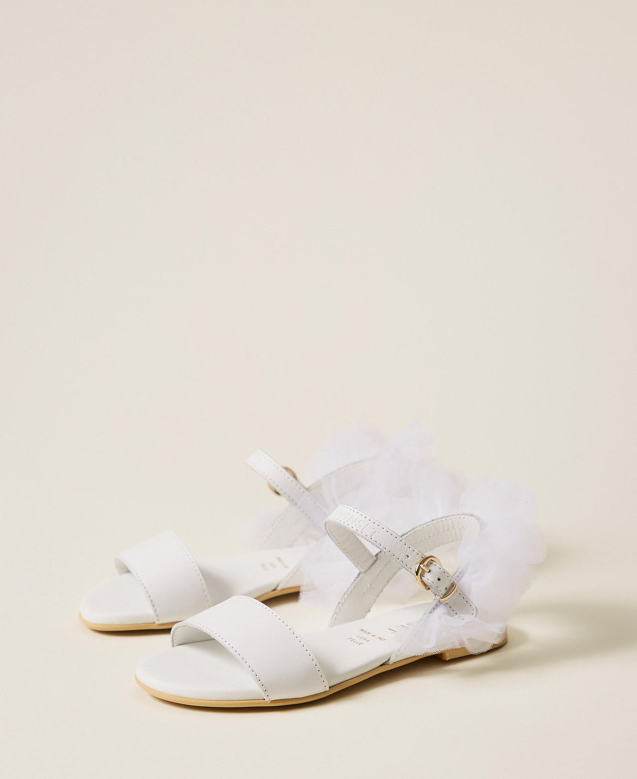 Baby-Sandale aus Leder mit T&uuml;ll Milk M&auml;dchen 261GCB020_12577_02