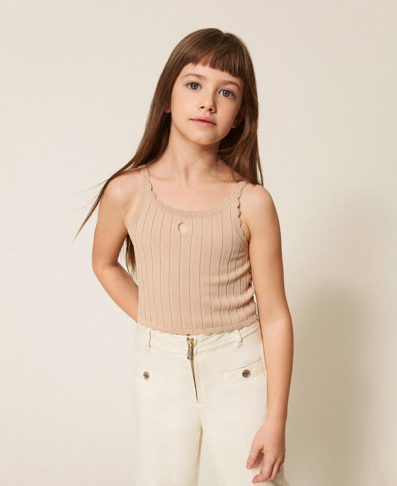 Rib knit cropped top Safari Beige Girl 261GJ3012_13191_01