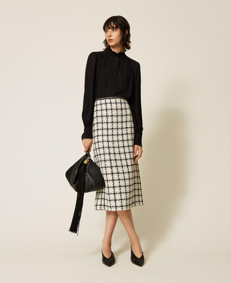 Camicia cropped in cr&ecirc;pe de Chine Nero Donna 262TP2342_00006_T0