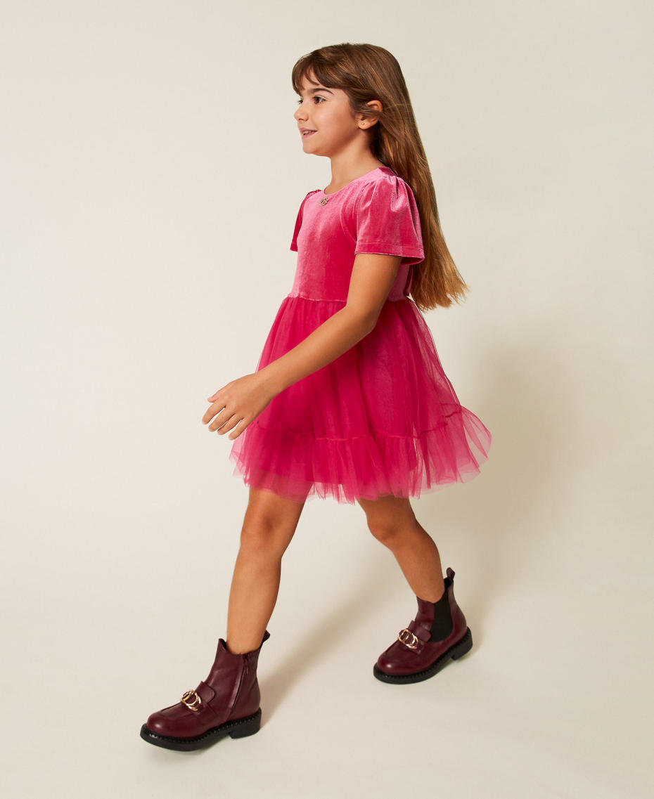 Kurzes M&auml;dchenkleid aus Samt und T&uuml;ll Rosa Candy Rose M&auml;dchen 252GB2200_00338_02