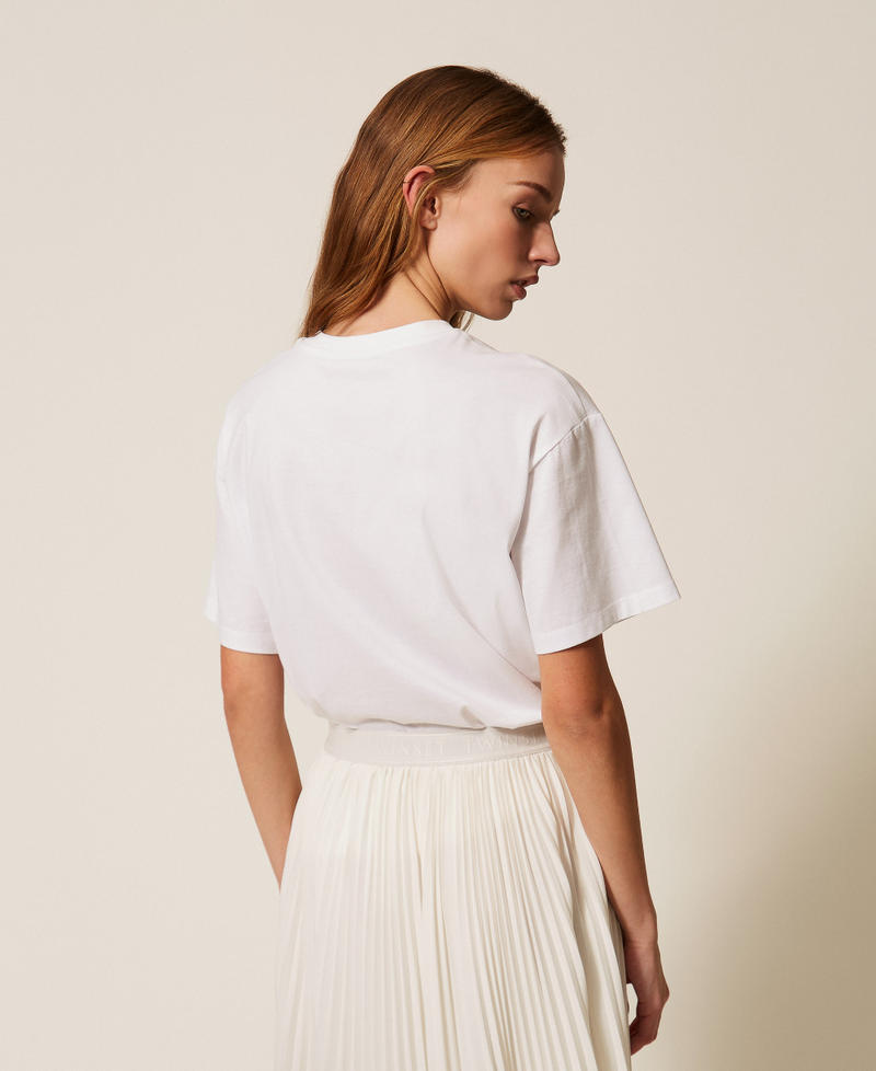 T-shirt regular con stampa e ricamo Bianco Ottico / Stampa Fiore Avorio Donna 261TE2090_13328_03