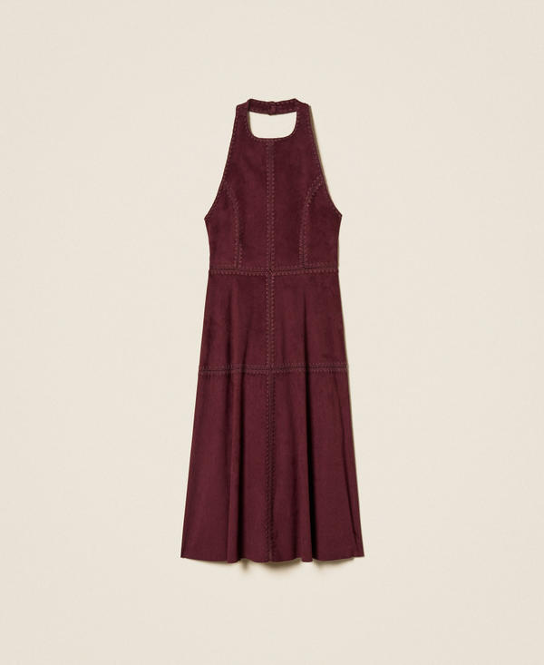 Midi suede dress with embroidery