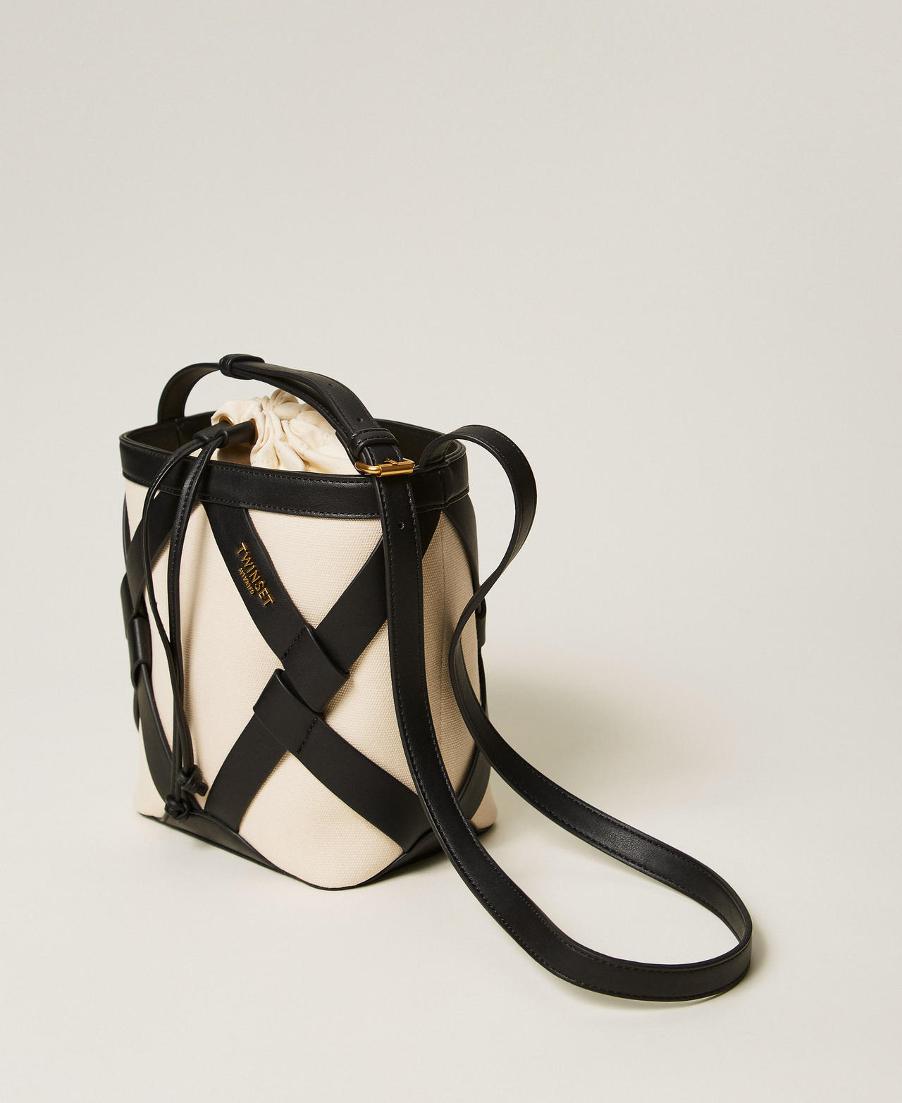 Canvas bucket bag Bicolour Mother-of-pearl White / Black Woman 261TB7270_02711_02