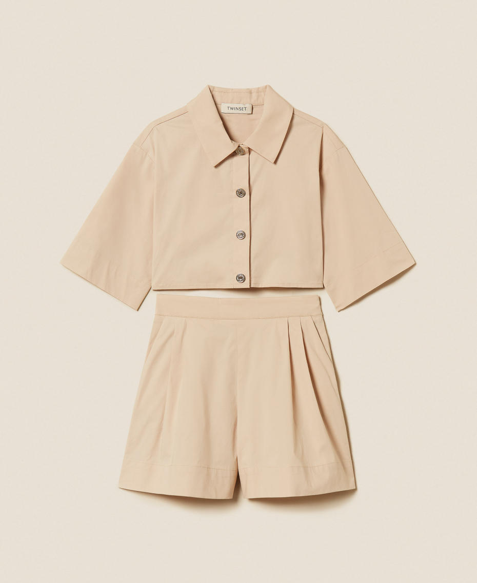 Camicia cropped e bermuda in popeline Beige "Safari" Bambina 261GJ2014_13191_S0