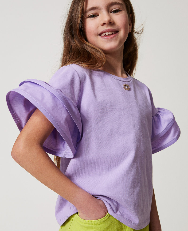 T-shirt with flounces and Oval T Pastel Violet Girl 251GJ2440_11862_04