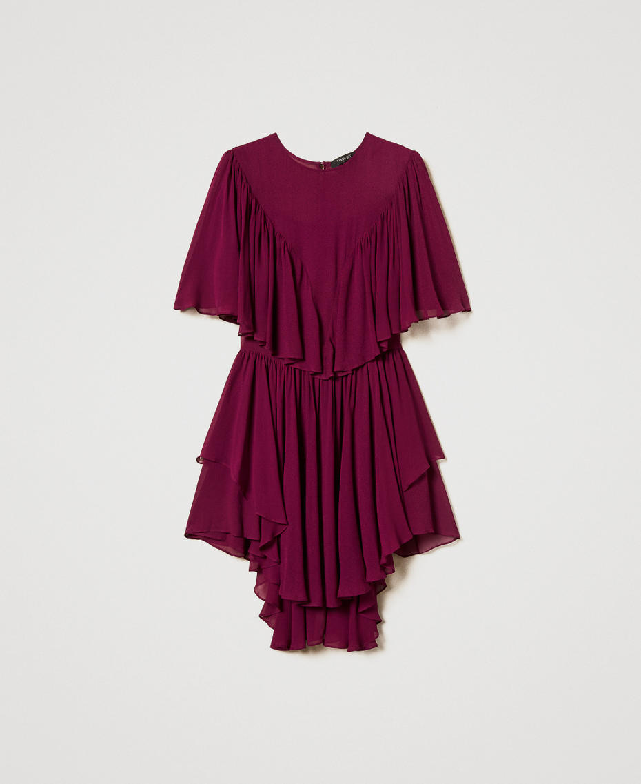 'Capri' short dress in georgette with ruffles “Red Plum” Purple Woman 251TS2072_05245_S0