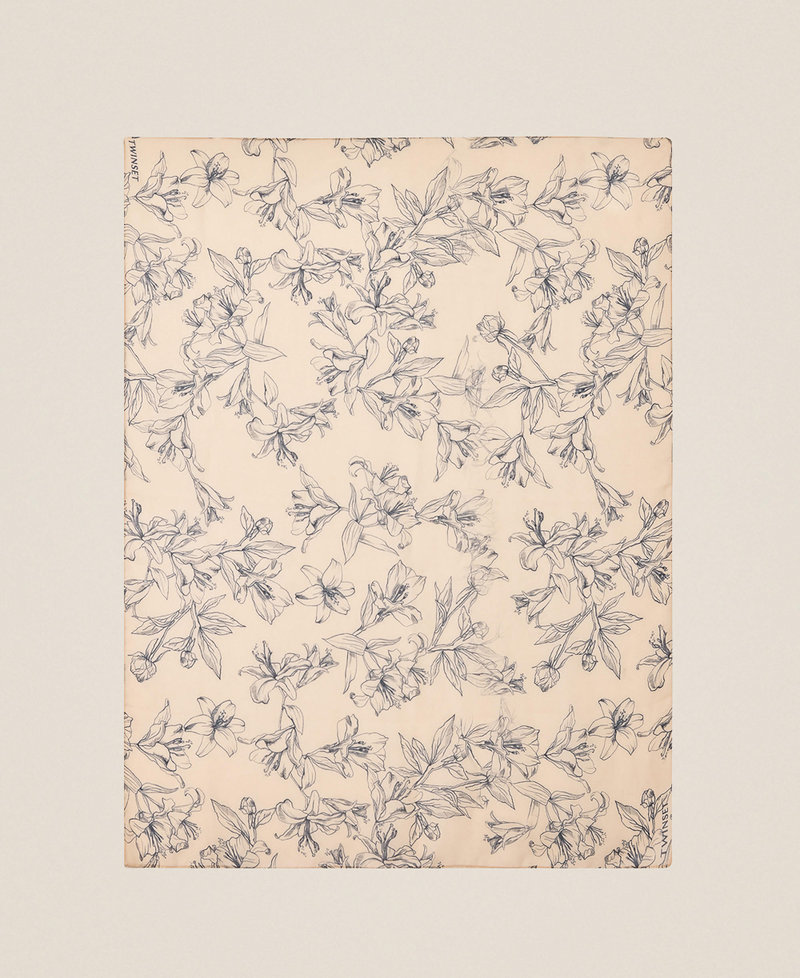 Floral print kefiah with logo "Crystal Sand" Beige/Black Lily Print Woman 262LI4BQQ_13909_05