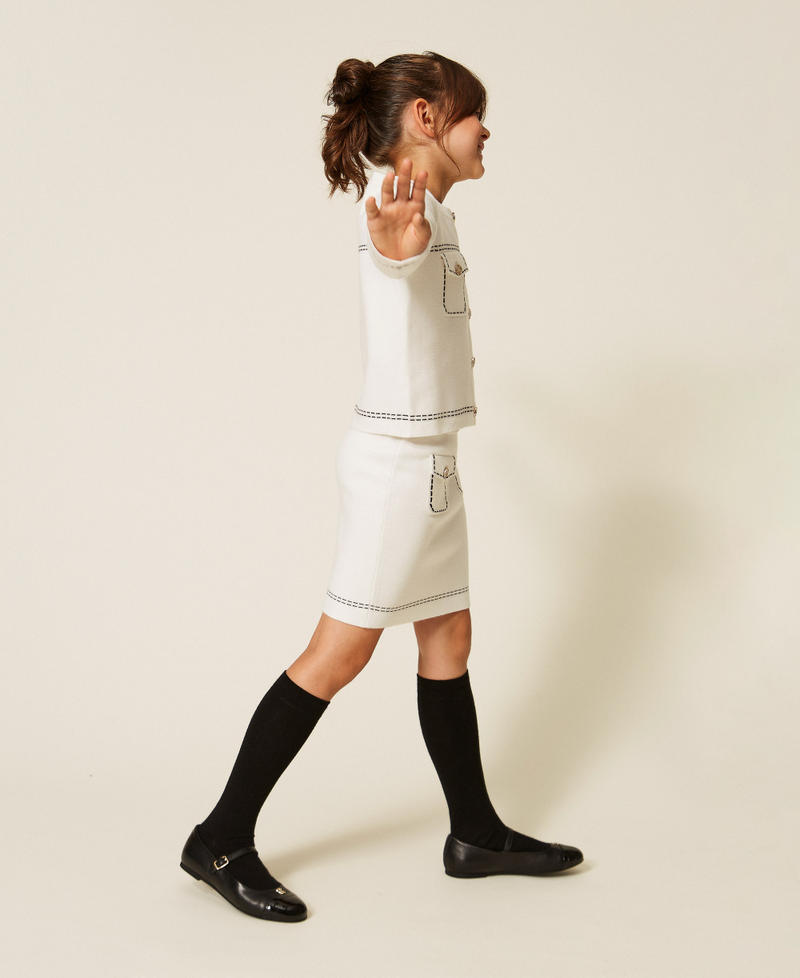 Short knitted skirt with stitching "Snow" White/Black Girl 262GJ3021_13770_02