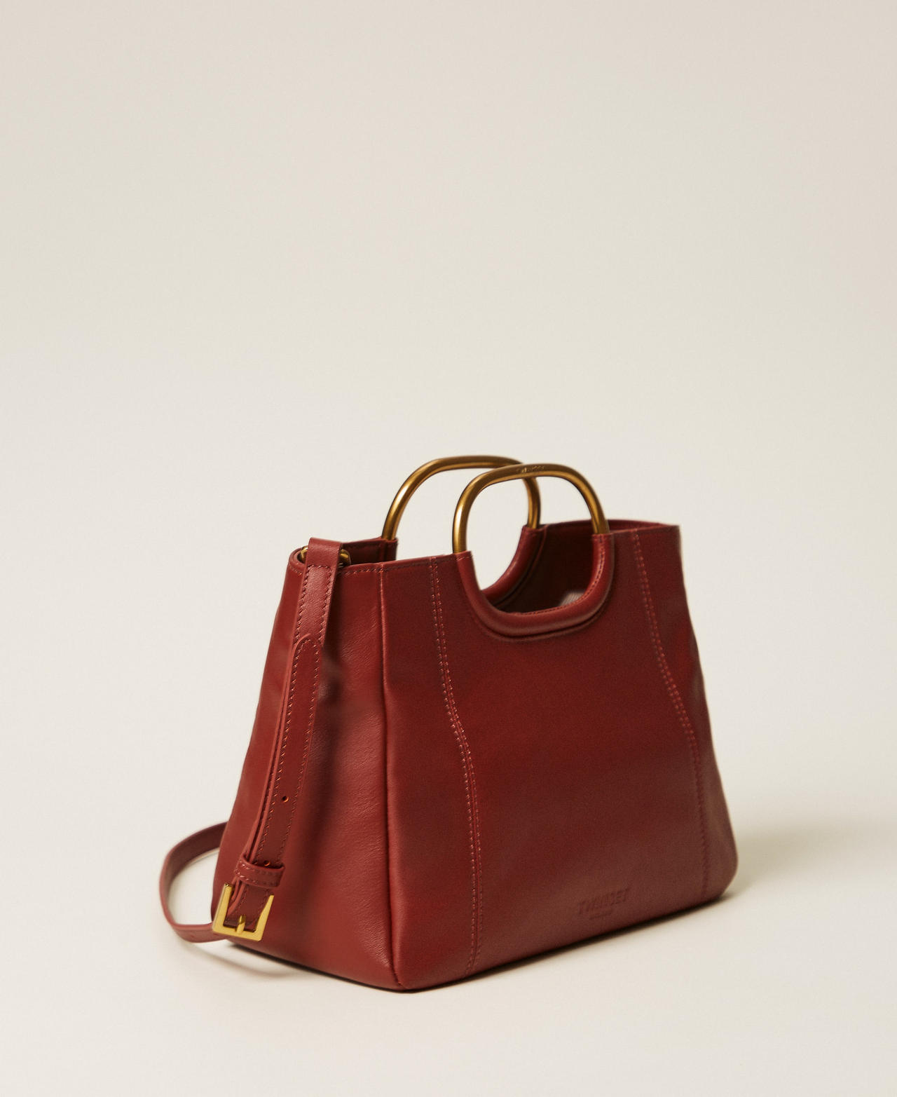 Leather shopper bag with metal handles Henna Brown Woman 261TD8451_13332_02