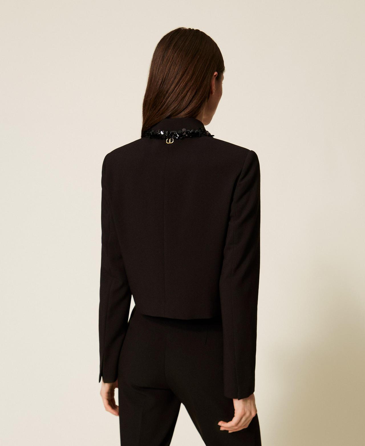 Crêpe jacket with embroidery Black Woman 252TT2230_00006_03