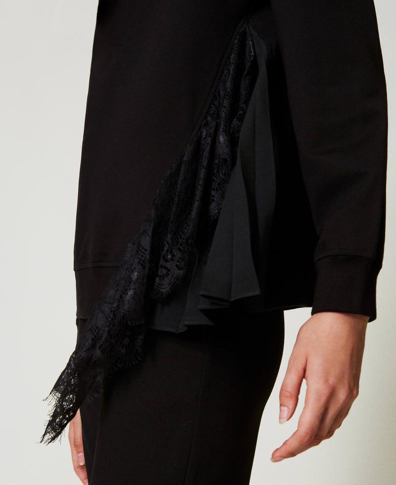 Sweatshirt with pleated insert with lace Black Woman 242LL2JCC_00006_04