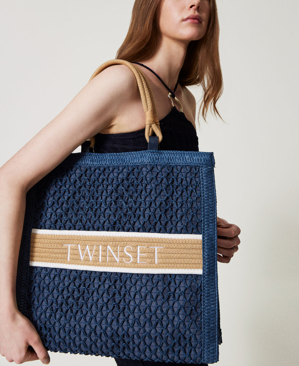 Woven straw shopper Classic Blue Woman 251LM8AHH_11956_T0