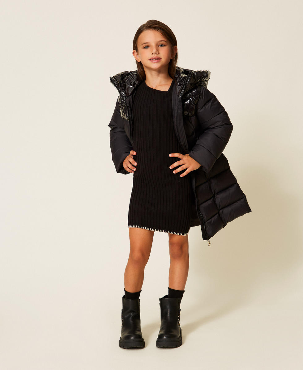 Robe courte en maille c&ocirc;tel&eacute;e Noir Fille 252GJ3093_00006_T0