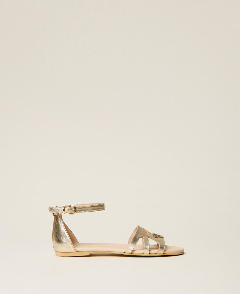 Laminated leather sandals with strap Platinum Girl 261GCJ048_10363_01