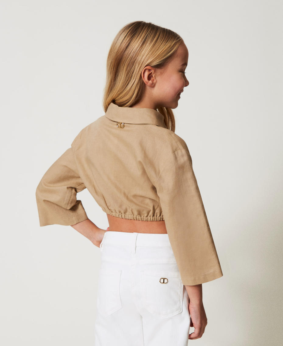 Chemise cropped en lin mélangé Beige Chanvre Fille 251GJ2401_00310_03