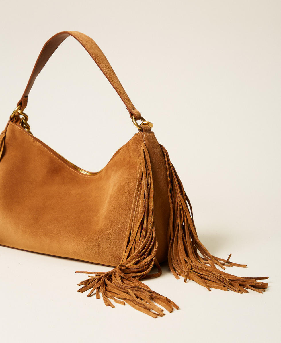 Grand sac Liliane en cuir velours avec franges Marron &laquo;&thinsp;Bubinga Wood&thinsp;&raquo; Femme 262TB7204_11061_03