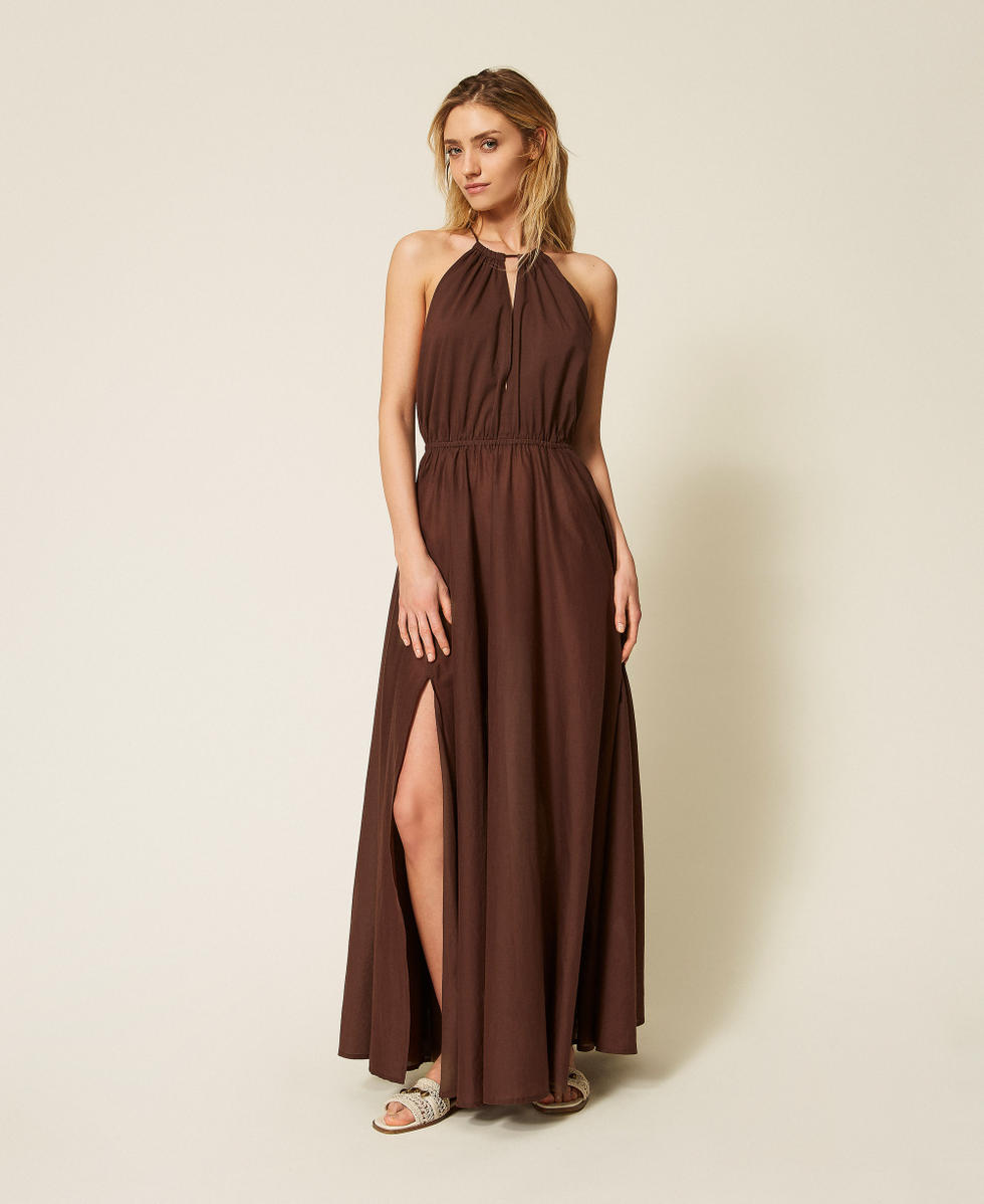 Long muslin dress Coffee Chocolate Woman 261LM2RDD_11946_01