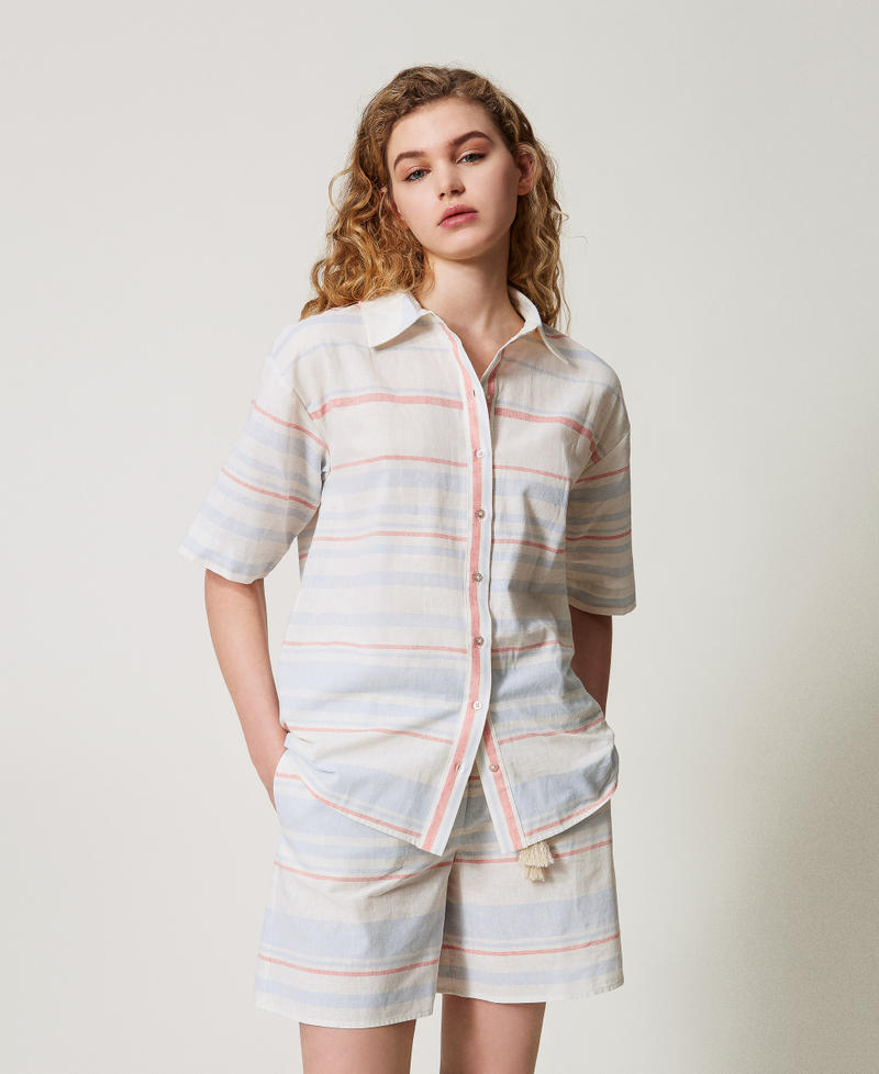 Camicia in misto lino a righe Riga Sugar / Coral Sunset / Blue Topaz Donna 251LM2LAA_12378_01