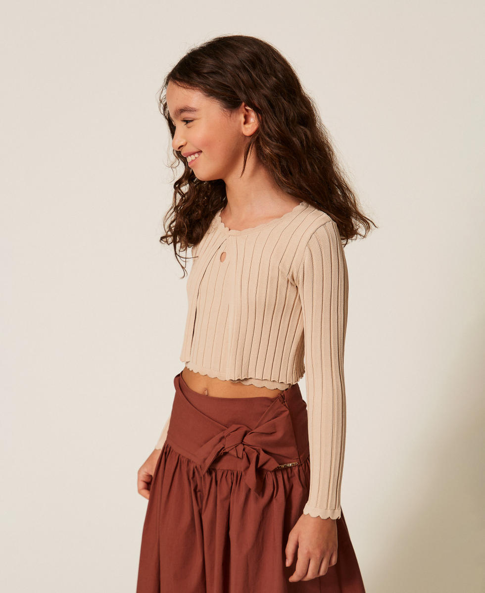 Cardigan aus Rippstrick Safaribeige M&auml;dchen 261GJ3011_13191_02