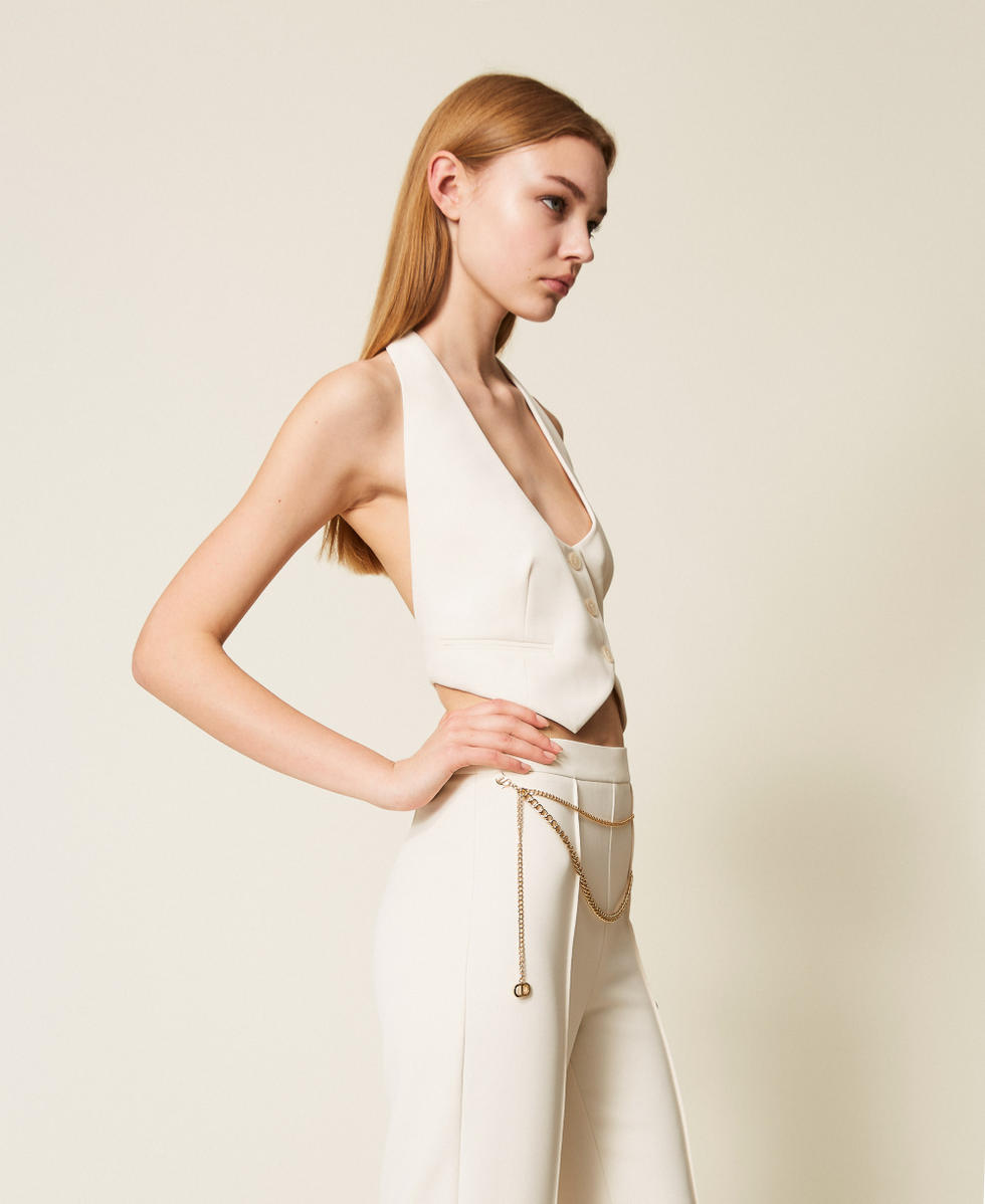 Weste aus Cr&ecirc;pe-Cady mit R&uuml;ckeng&uuml;rtel Perlmutt Frau 252TP2280_00059_02