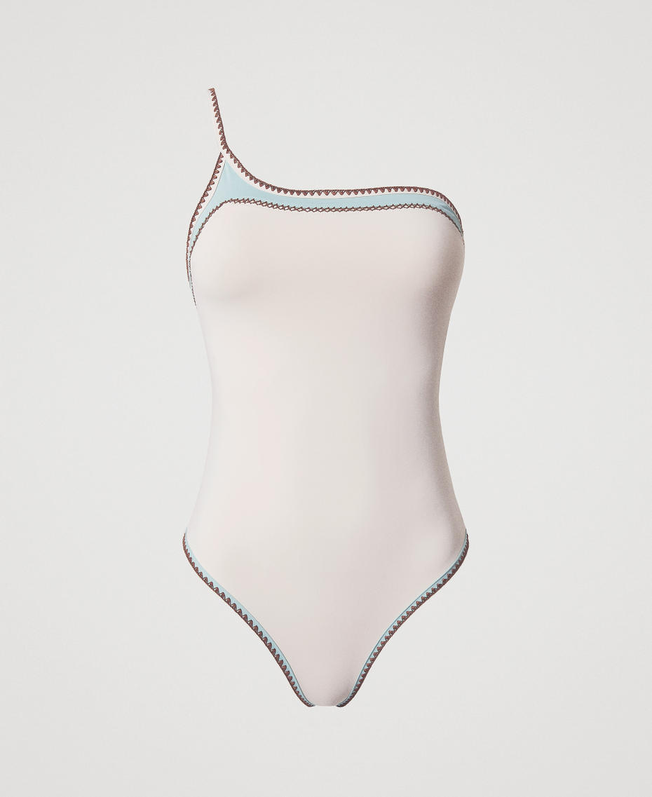 One-Shoulder-Badeanzug mit Stickerei Multicolor Almond Beige / Green Marine / Amber Brown Frau 251LMMU00_12390_S0
