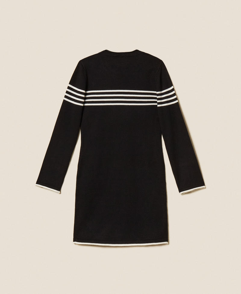 Girls' short dress with stripes and Oval T Black/Off White Girl 252GB309B_12732_S1