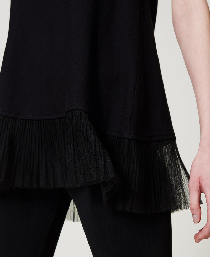 Long top with tulle ruffle Black Woman 251LL3MAA_00006_04