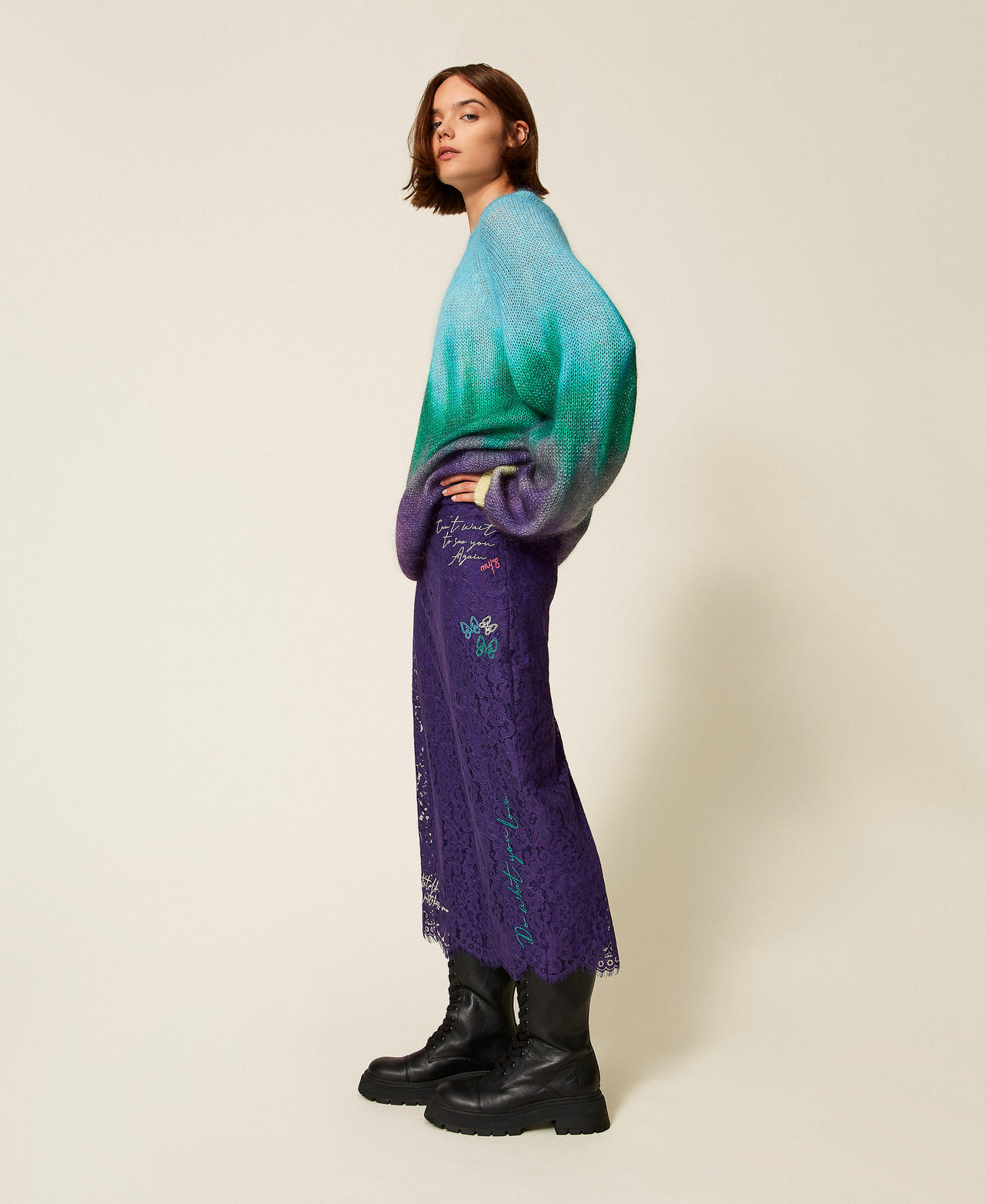 MYFO lace midi skirt Royal Violet Woman 252AQ2142_06262_02