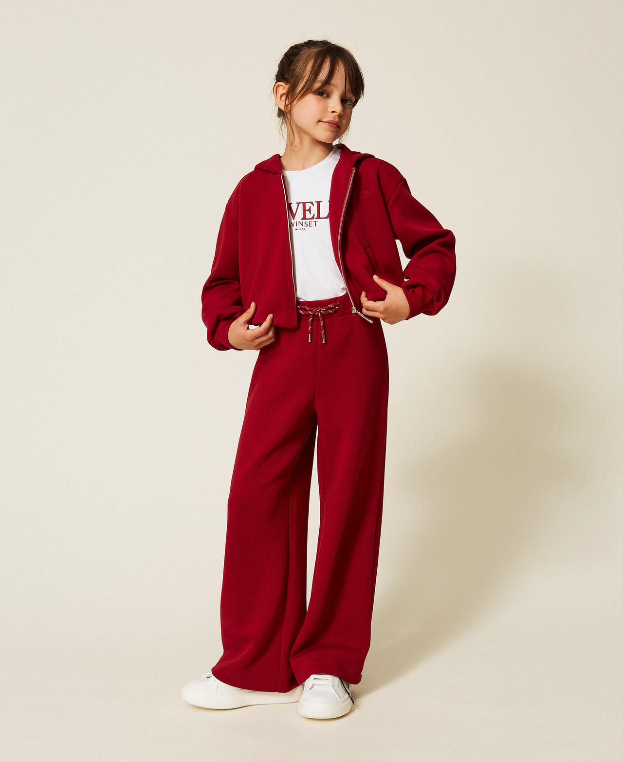 Felpa e pantaloni ampi in tessuto scuba Red Ruby Bambina 262GJ2130_13704_01