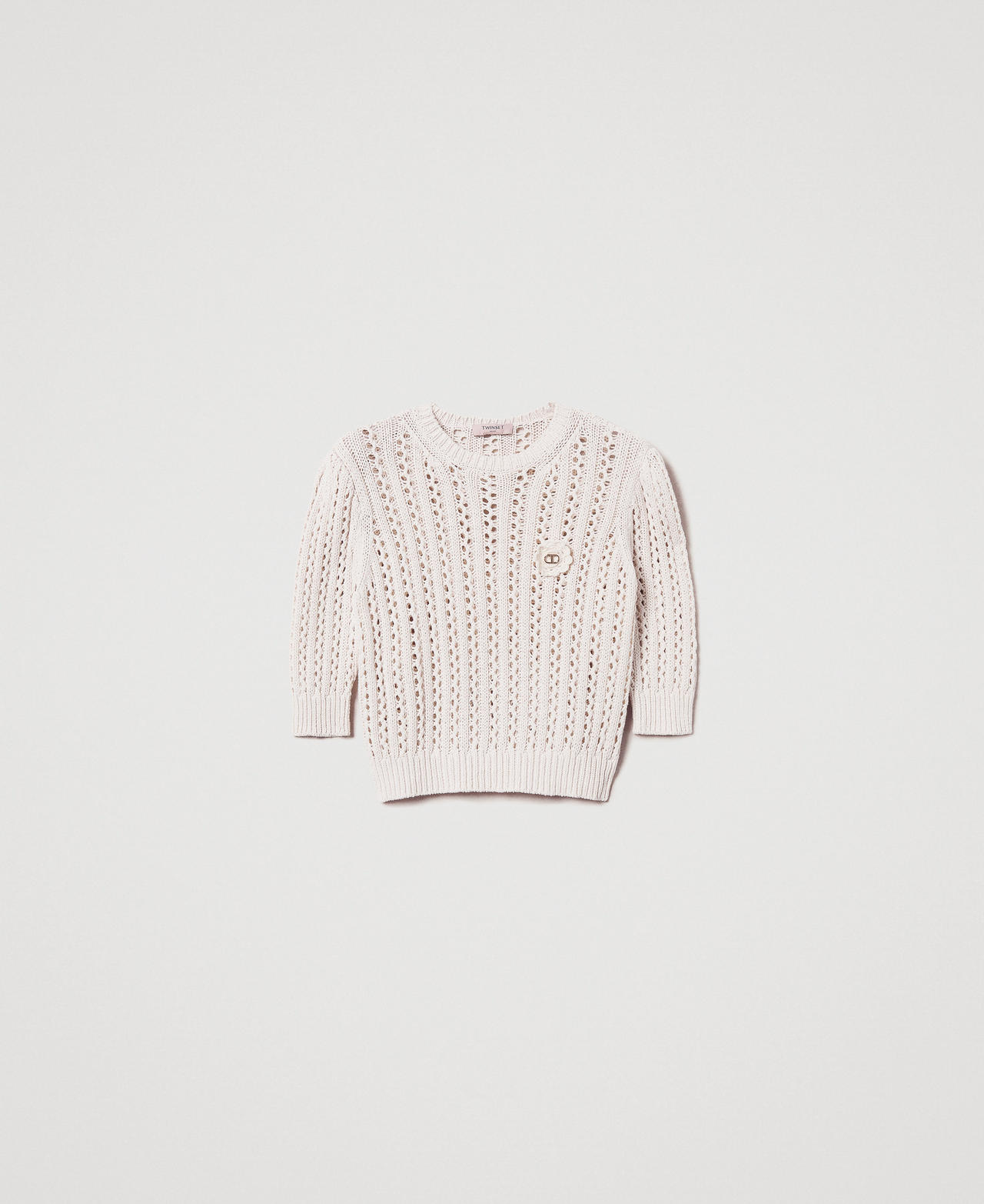 Jumper with crochet brooch Dark Mother-of-Pearl Woman 251TP3361_02952_0S