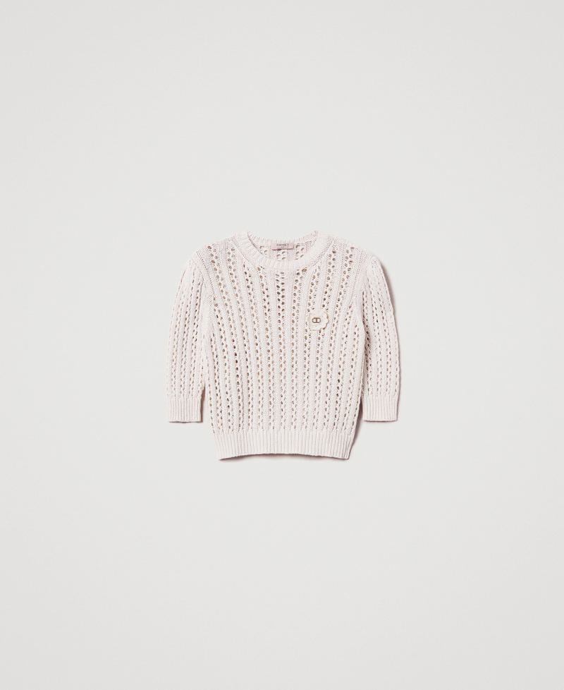 Jumper with crochet brooch Dark Mother-of-Pearl Woman 251TP3361_02952_S0