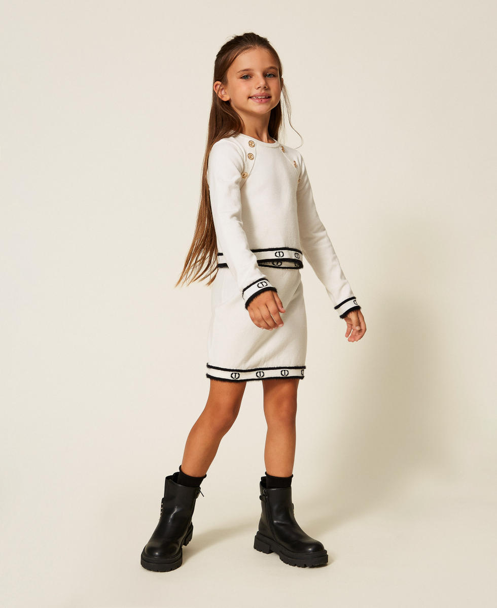 Pull avec boutons Oval T Bicolore Blanc Cass&eacute;/Noir Fille 252GJ3073_10973_T0